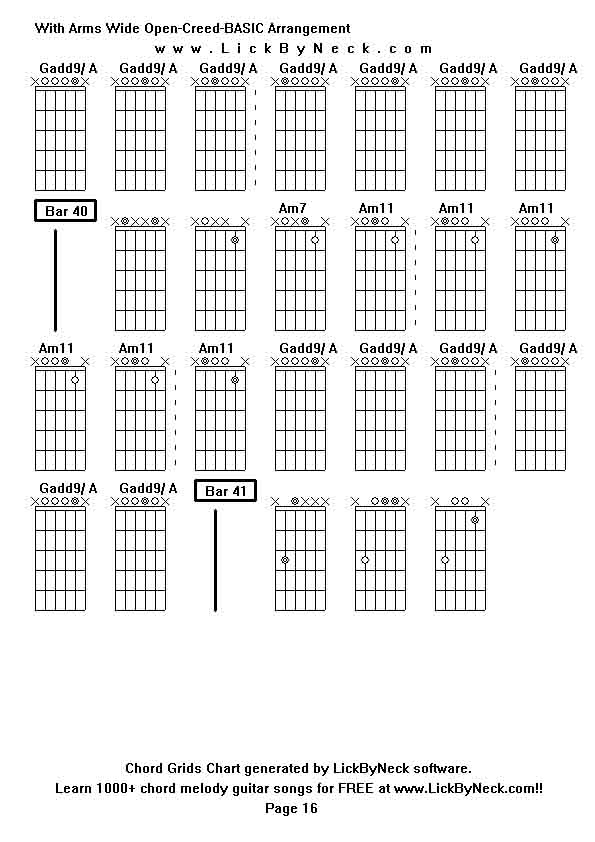 Chord Grids Chart of chord melody fingerstyle guitar song-With Arms Wide Open-Creed-BASIC Arrangement,generated by LickByNeck software.